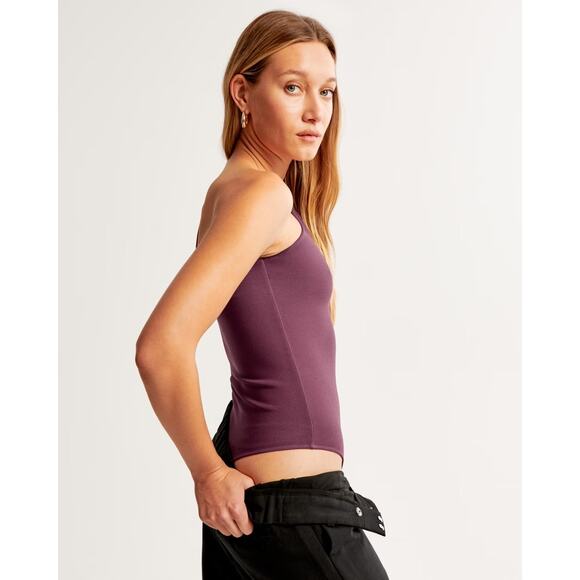 Abercrombie & Fitch Crepe Asymmetrical One-Shoulder Bodysuit Large Burgundy Fall - Picture 4 of 12